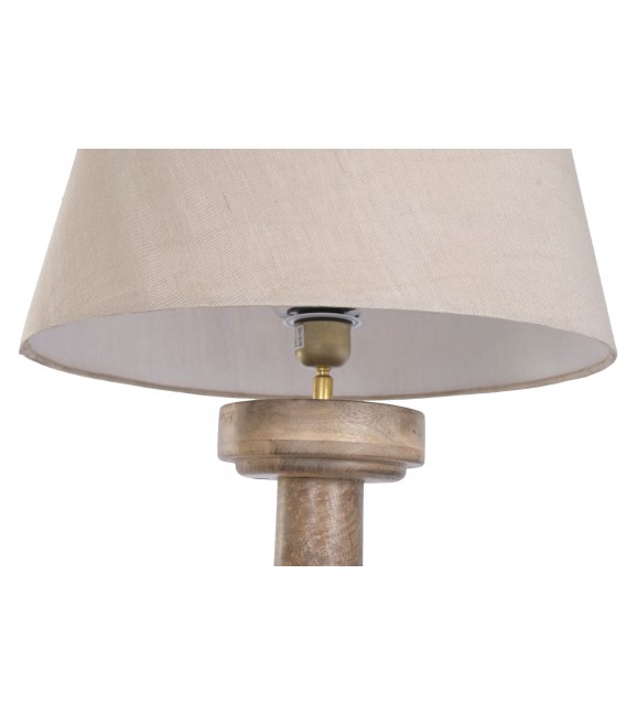 Lámpara de pie madera de mango natural y lino beige estilo boho 2