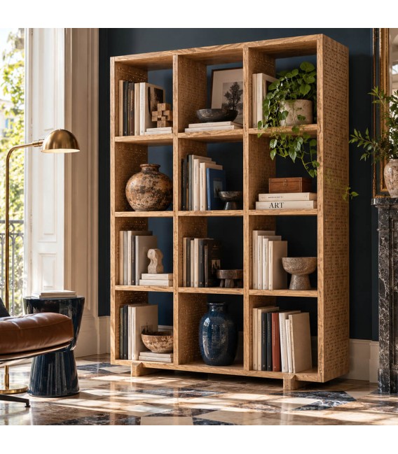 Estantería baja madera maciza de mango natural contemporánea Mdmhogar