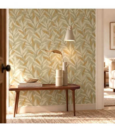 ROLLO PAPEL PINTADO HOJAS 53 X 10,5 LABLA VERDE MARRON Y BEIGE