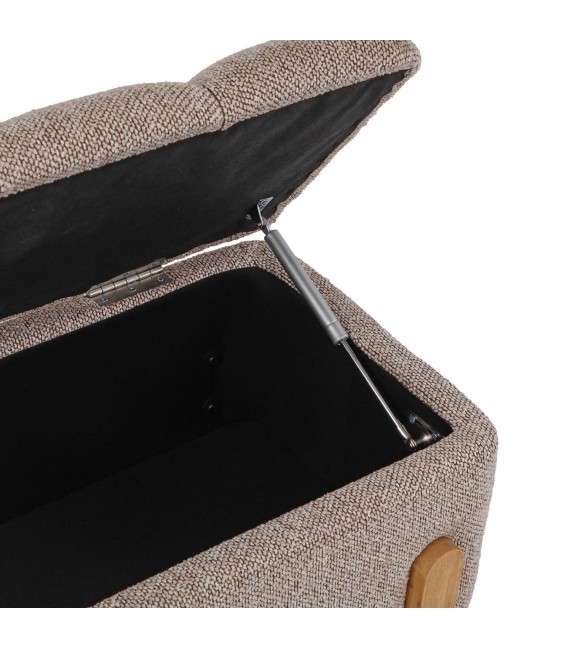 Banco pie de cama con baúl tapizado topo y madera natural estilo nórdico 4