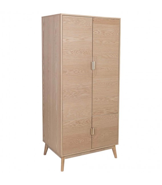 Armario ropero de madera natural con metal dorado estilo art déco