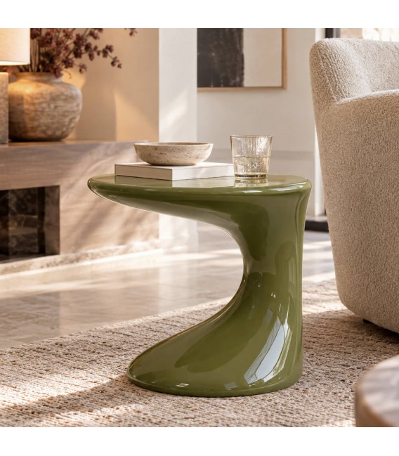 Mesita auxiliar de madera DM lacada en verde brillo estilo moderno Mdmhogar
