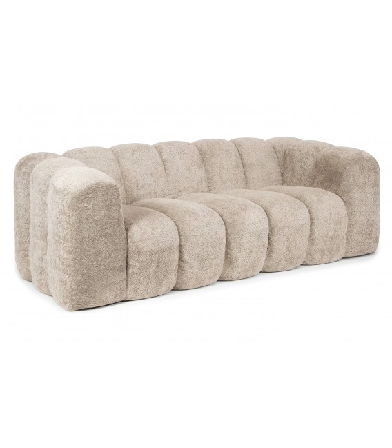 Sofá de 3 plazas tapizado en pelo corto beige estilo contemporáneo