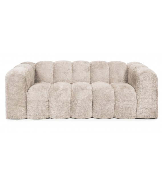 Sofá de 3 plazas tapizado en pelo corto beige estilo contemporáneo 1