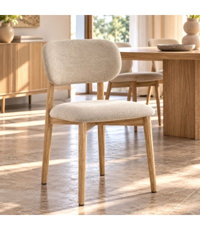 Silla de comedor de roble natural y chenilla beige estilo nórdico Mdmhogar