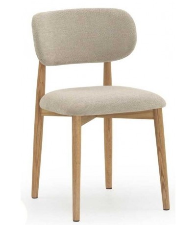 Silla de comedor de roble natural y chenilla beige estilo nórdico