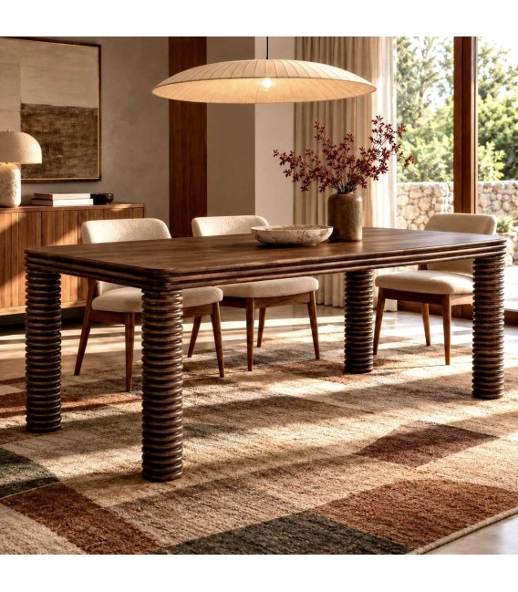 Mesa de comedor rectangular de madera de mango en nogal oscuro Mdmhogar