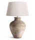Lámpara de sobremesa XXL de terracota envejecida y lino beige