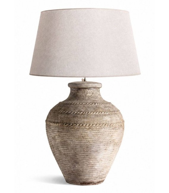 Lámpara de sobremesa XXL de terracota envejecida y lino beige