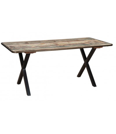 Mesa de comedor rectangular de madera multicolor y metal vintage