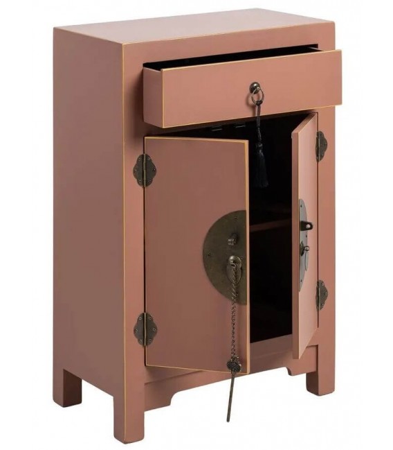 Mesita de noche de madera color moka con herrajes dorados oriental 1