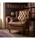 Sillón de orejas grande de piel natural marrón coñac estilo clásico Mdmhogar