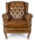 Sillón de orejas grande de piel natural marrón coñac estilo clásico 1