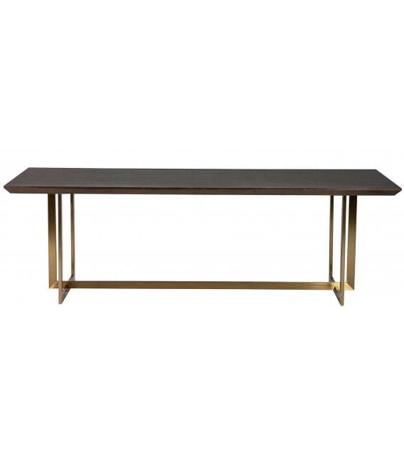 Mesa de comedor rectangular XL de fresno nogal oscuro y metal dorado 1