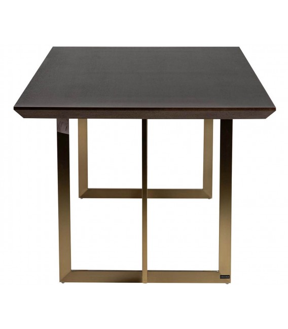 Mesa de comedor rectangular XL de fresno nogal oscuro y metal dorado 2