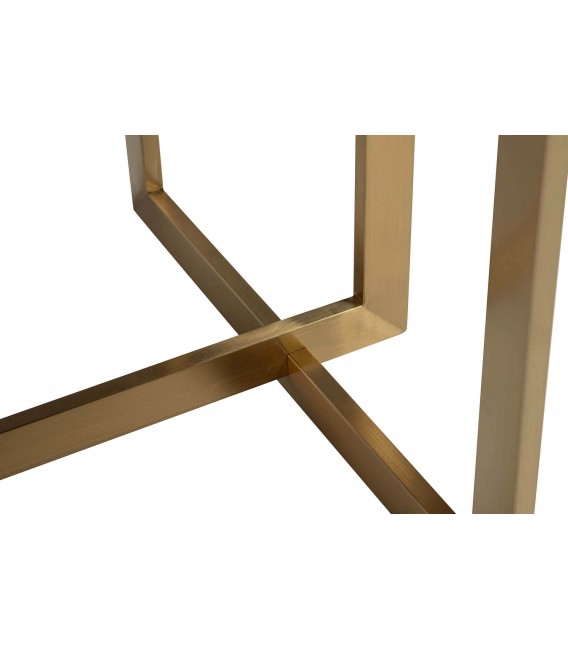 Mesa de comedor rectangular XL de fresno nogal oscuro y metal dorado 5
