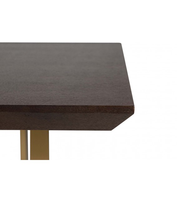 Mesa de comedor rectangular XL de fresno nogal oscuro y metal dorado 3