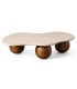 Mesa de centro irregular de mármol beige y madera de mango nogal