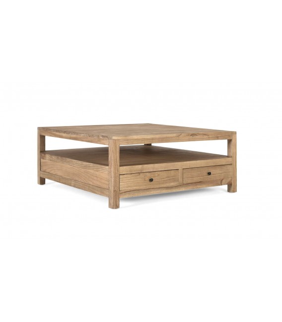 Mesa de centro cuadrada grande de madera maciza de mindi estilo boho 1