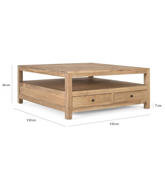 Mesa de centro cuadrada grande de madera maciza de mindi estilo boho 4