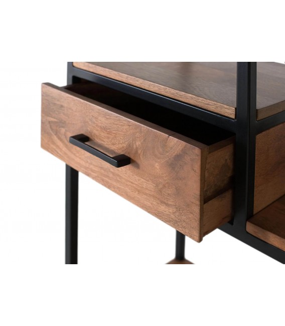 Estantería industrial de madera maciza de mango y metal negro 1