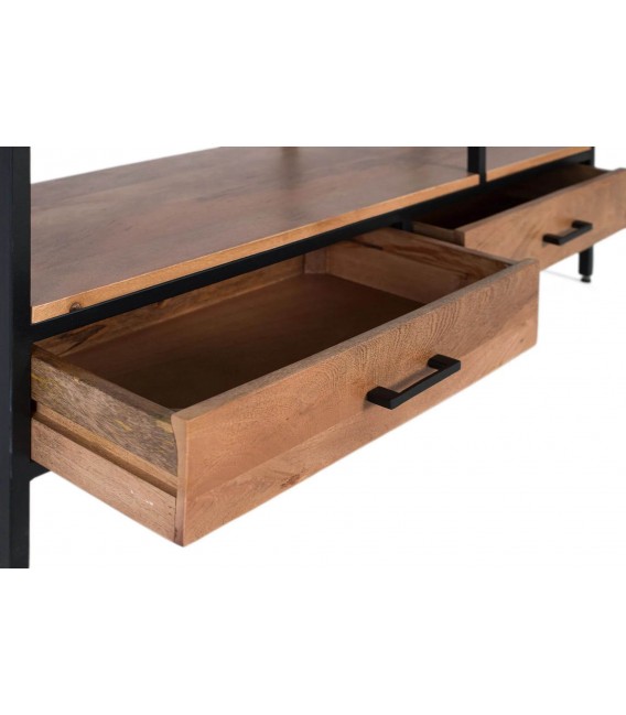 Estantería industrial de madera maciza de mango y metal negro 2