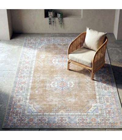 Alfombra rectangular grande oriental vintage beige multicolor Mdmhogar