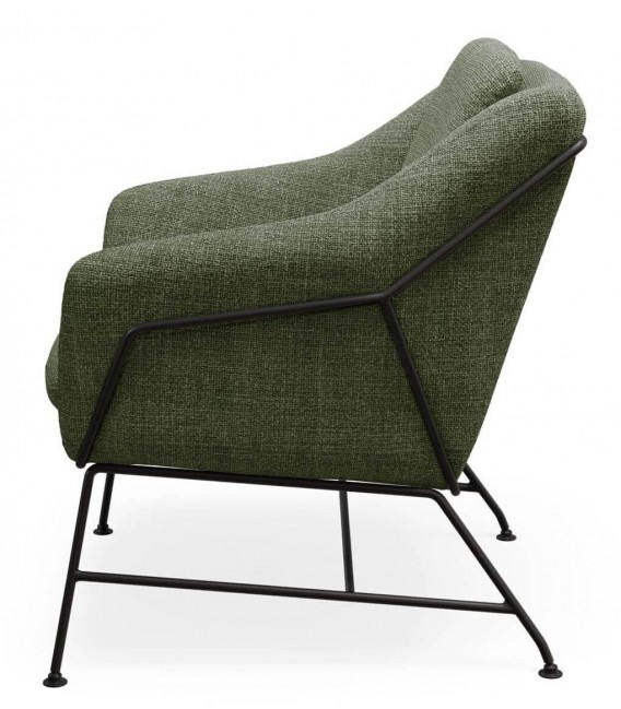Butaca cómoda tapizada verde oliva y metal negro contemporánea 2