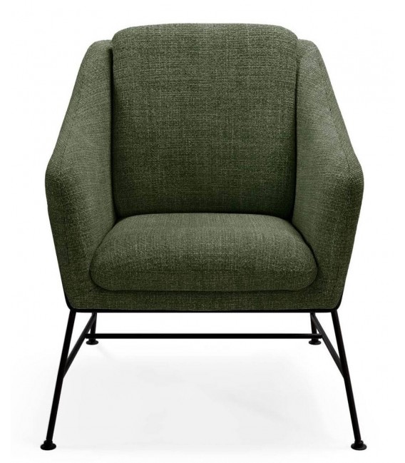 Butaca cómoda tapizada verde oliva y metal negro contemporánea 1
