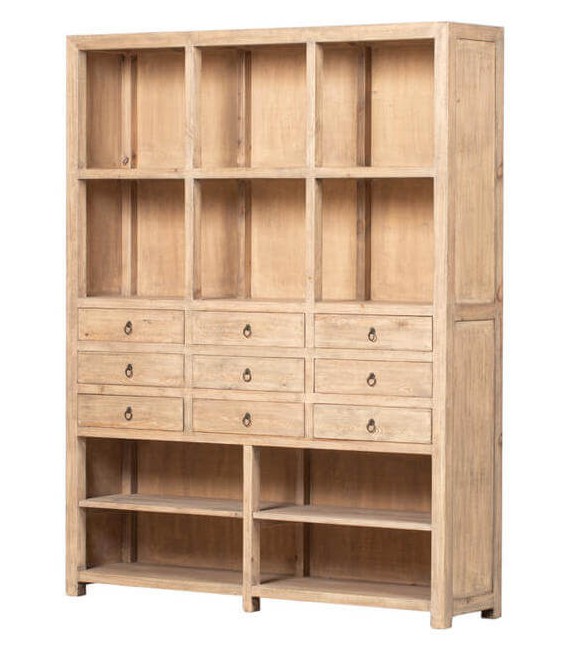 Estantería XXL madera maciza de olmo cajones natural estilo oriental