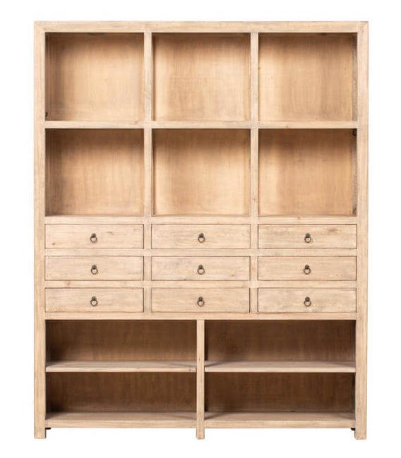 Estantería XXL madera maciza de olmo cajones natural estilo oriental 1