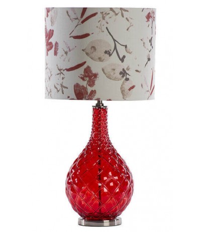 Lámpara de sobremesa alta cristal rojo pantalla estampada clasica