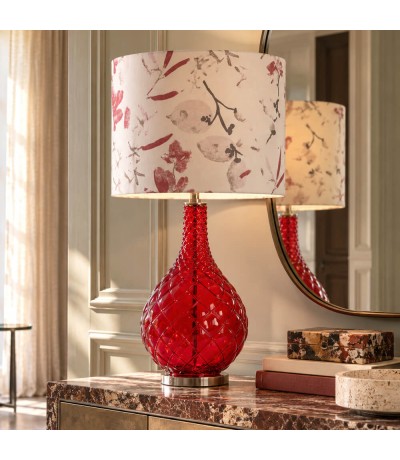 Lámpara de sobremesa alta cristal rojo pantalla estampada clasica Mdmhogar