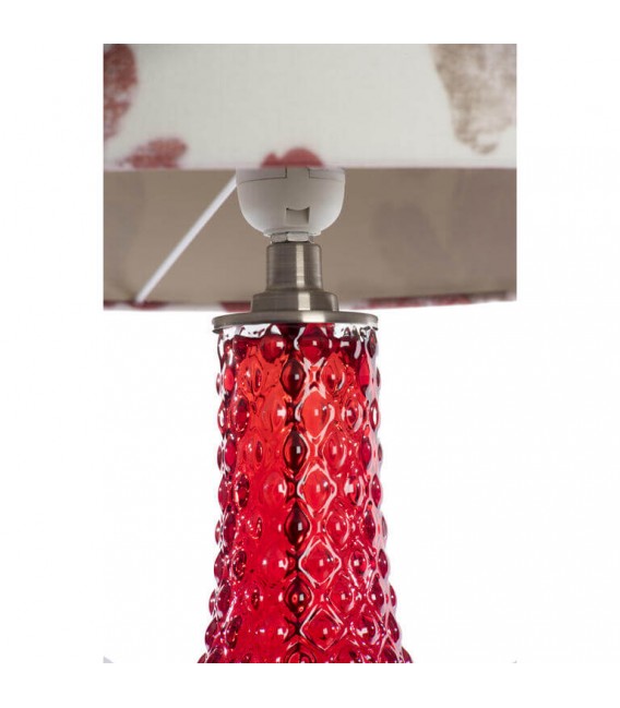 Lámpara de sobremesa alta cristal rojo pantalla estampada clasica1
