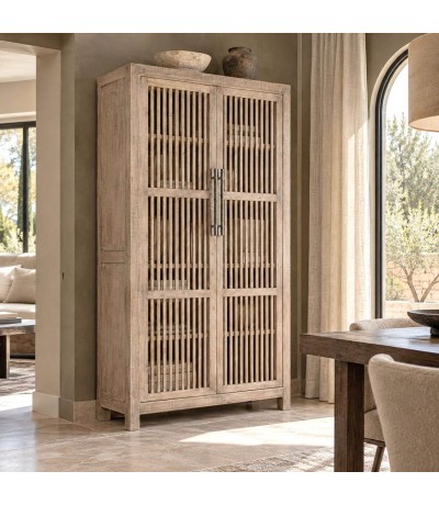 Armario alacena madera maciza de pino natural estilo boho Mdmhogar
