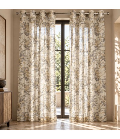Cortina Visillo Semitransparente con Estampado Floral Mdmhogar