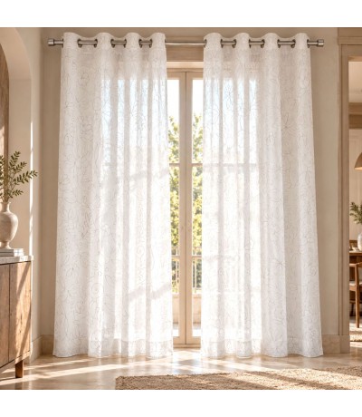 Visillo para barra semitransparente color blanco motivo de flores Mdmhogar
