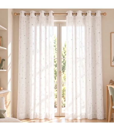 Visillo para barra semitransparente color blanco impreso en plata Mdmhogar