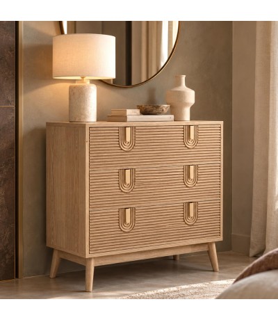 Cómoda pequeña madera natural dorado estilo art decó Mdmhogar