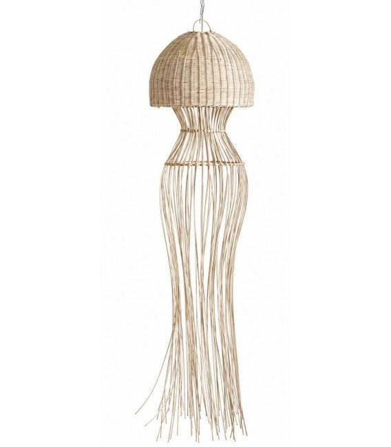 Lámpara de techo muy alta de ratán natural tipo medusa estilo boho