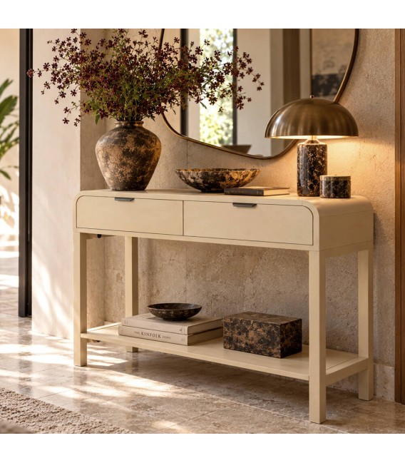 Consola de entrada de madera beige claro estilo contemporáneo Mdmhogar