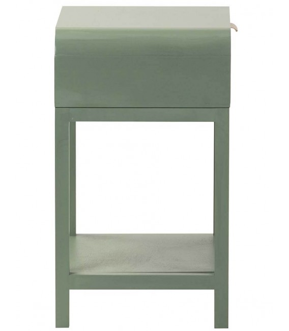 Mesita de noche madera verde salvia con cajón y tirador dorado 3