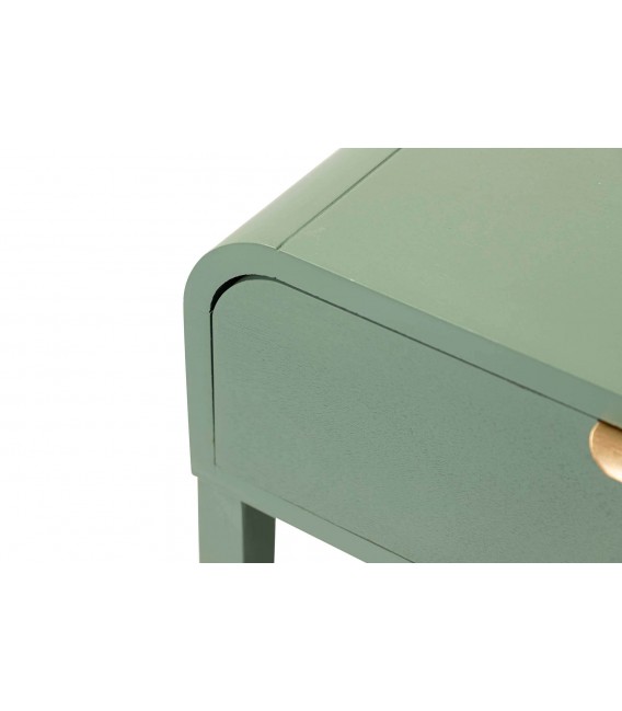 Mesita de noche madera verde salvia con cajón y tirador dorado 4