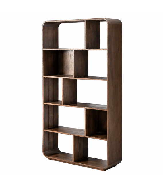 Estantería de madera maciza de mango nogal oscuro contemporánea