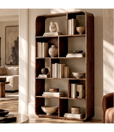 Estantería de madera maciza de mango nogal oscuro contemporánea Mdmhogar
