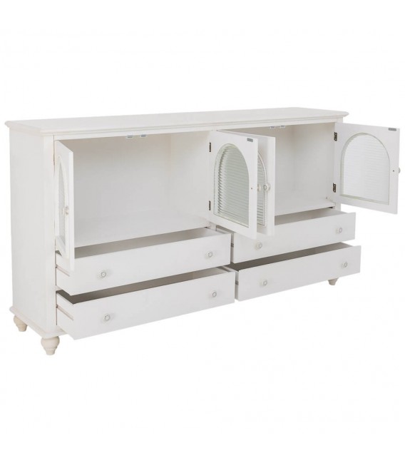 Aparador blanco lacado con puertas de cristal estilo romántico 7