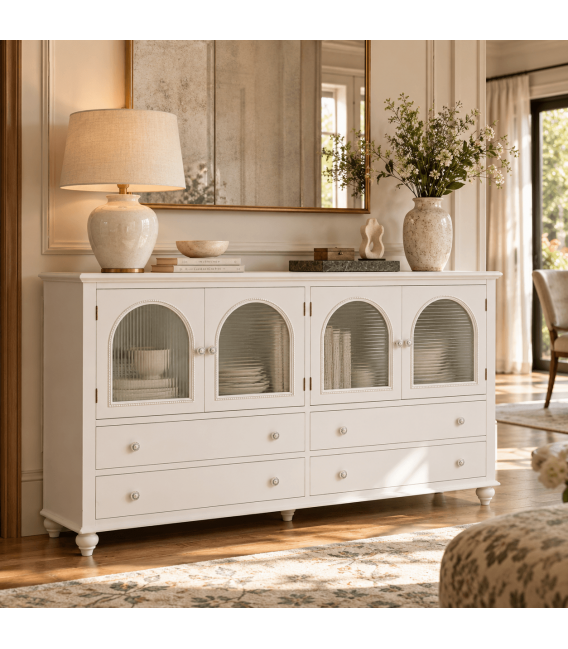 Aparador blanco lacado con puertas de cristal estilo romántico mdmhogar