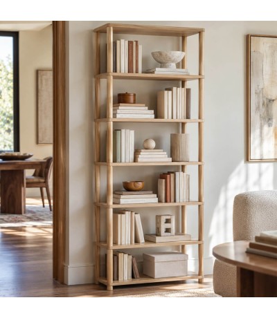 Estantería alta de madera de abeto natural con diseño nórdico abierto Mdmhogar