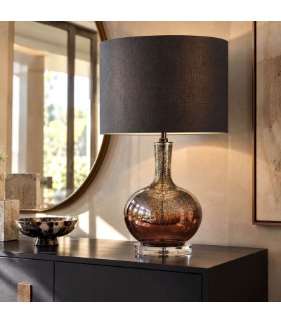 Lámpara de sobremesa alta de cristal ámbar y cobre contemporánea Mdmhogar