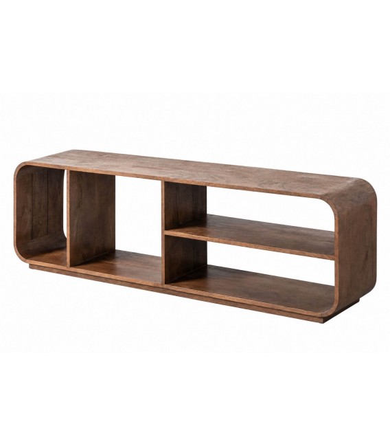 Mueble de TV de madera maciza de mango nogal oscuro contemporáneo